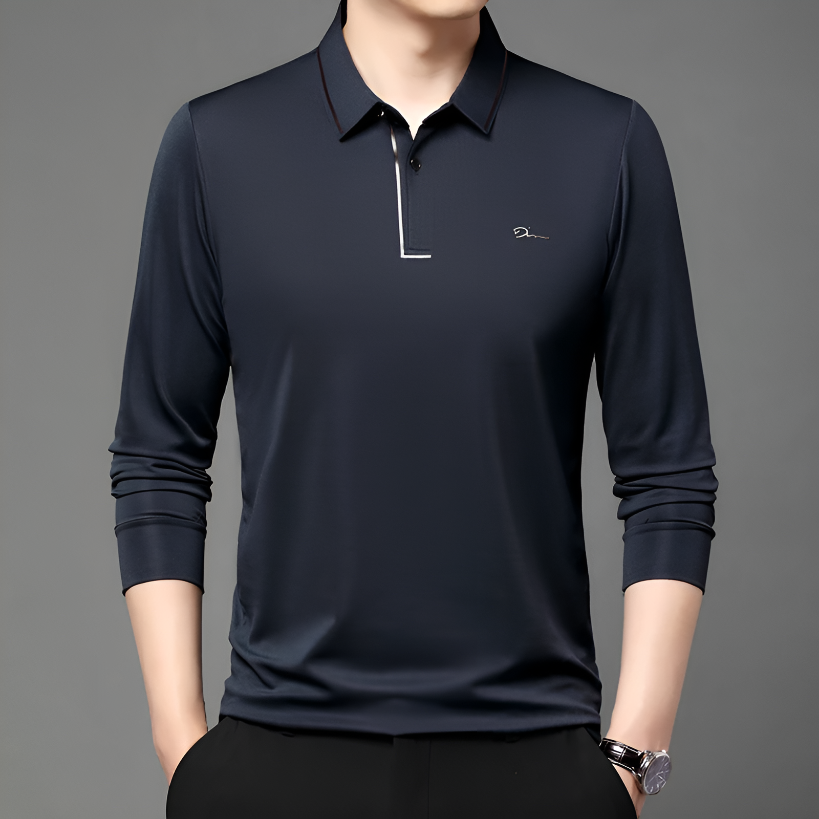 Chemise Polo - Parisian Essence | Manches Longues, polo élégante pour homme avec manches longues, fabriquée dans un tissu de haute qualité, alliant confort, style moderne et sophistication idéale pour toutes les occasions.